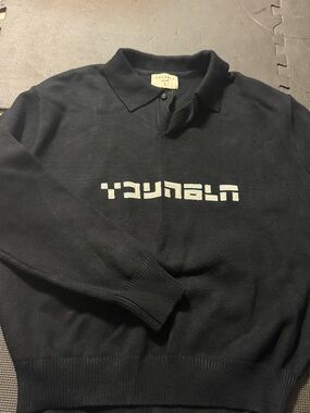 YoungLA Black Crewneck Button Up Polo Sweater with White Logo